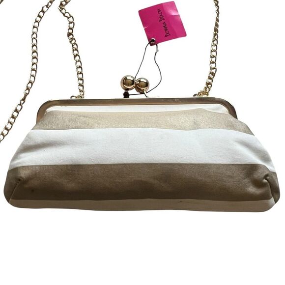 Donna Dixon Tippy Gold & White Kiss Lock Clutch NWT - Picture 1 of 16
